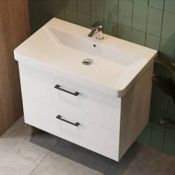 454080W Urbanis Тумба 80 см з раковиною та чорними ручками, біла (1 сорт)
