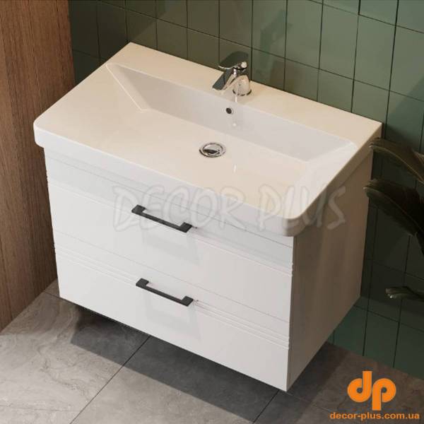 454080W Urbanis Тумба 80 см з раковиною та чорними ручками, біла (1 сорт)