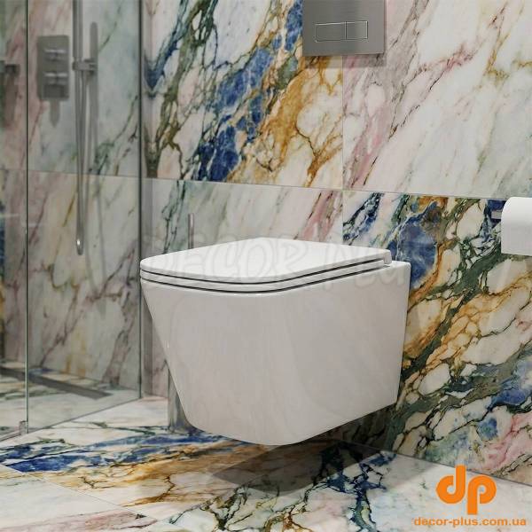 DFL0520111W Flow square Підвісний безобідковий унітаз з кришкою soft-close, Vortex Flush, білий глянець (1 сорт)