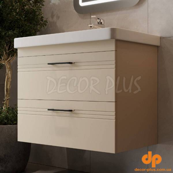 454080BE Urbanis Тумба 80 см з раковиною та чорними ручками, бежева (1 сорт)