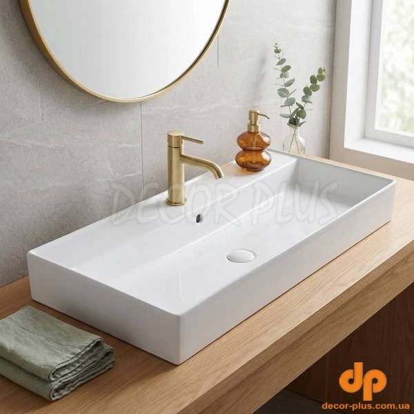 DRP4310VT101 DROP умивальник прямокутний, з переливом та отвором під змішувач 100x46x h 15 cm, білий (1 сорт)