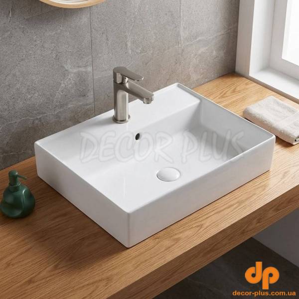 DRP4360VT101 DROP умивальник прямокутний з переливом і отворам під змішувач 60x46x h 15 cm, білий (1 сорт)
