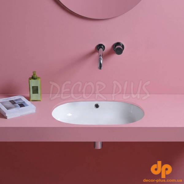 LIL4457001 OVALE 59 умивальник круглий, під стільницю з переливом 59x44,5x h 20 cm, білий (1 сорт)