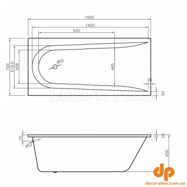 Ванна Boomerang  1500x700 посилений борт, з ніжками (1 сорт)