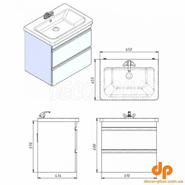 754065W FRAME Біла  тумба 65см з раковиною на ніжках (1 сорт)