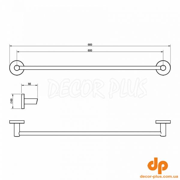 DFL21010101BG Flow Тримач для рушників, 600мм, колір Brushed Gold PVD (1 сорт)