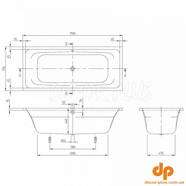 UBA170FRA2V-01 Targa Ванна 170x75см, білий (1 сорт)