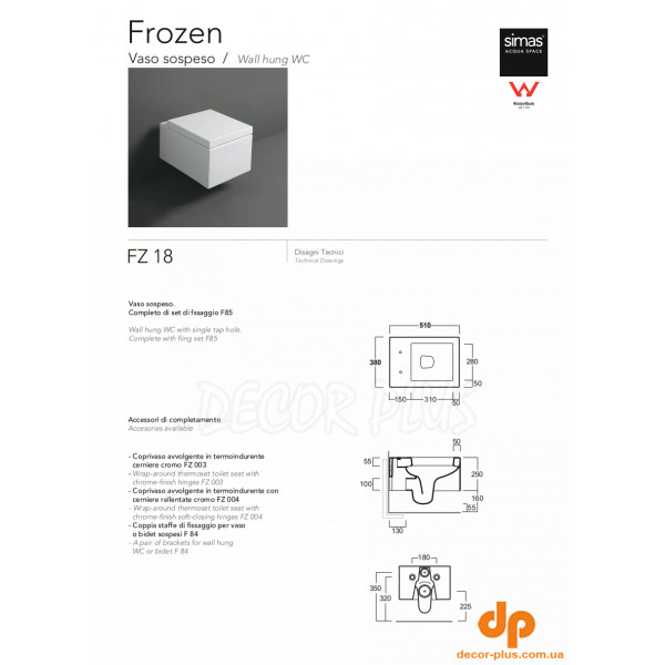 Унітаз підвісний Frozen з кришкою soft-close FZ18-F85-FZ004 Glossy white SIMAS