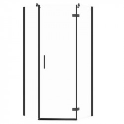 Душ штора JOTA 90х90х195, п*ятикутова, розп. двері,ліва,скло прозоре, проф чорний