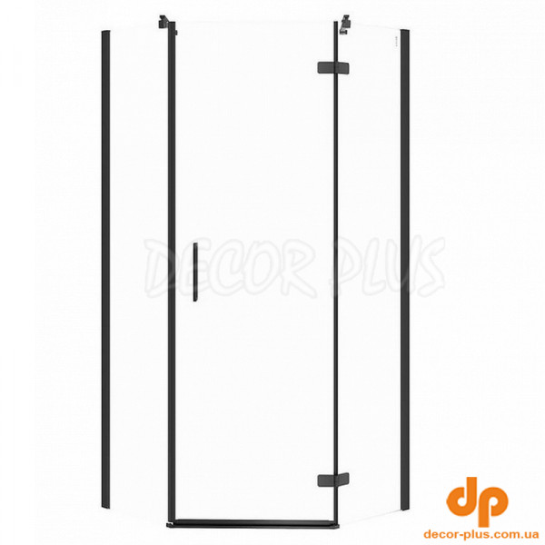 Душ штора JOTA 90х90х195, п*ятикутова, розп. двері,ліва,скло прозоре, проф чорний