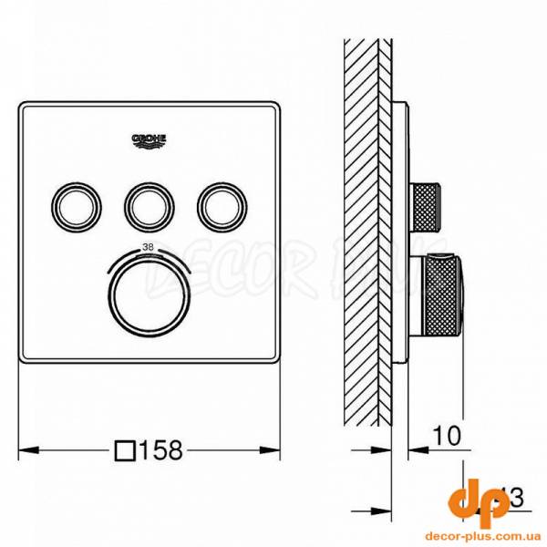 Верхня частина термостату GROHTHERM SMARTCONTROL душ, д/35600, 3 виходи, фантомний чорний
