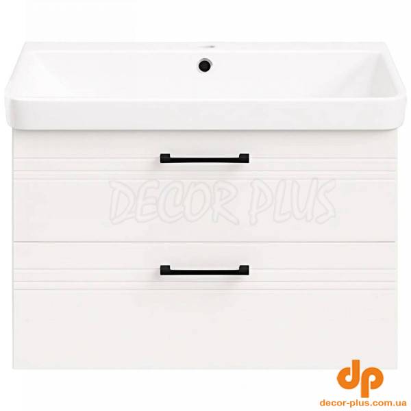 454080W Urbanis Тумба 80 см з раковиною та чорними ручками, біла (1 сорт)