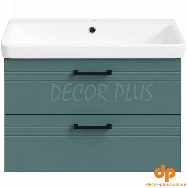 454080E Urbanis Тумба 80см з раковиною та чорними ручками, смарагдова (1 сорт)