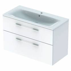 Раковина SELNOVA SQUARE 100см, slim rim з/о, з/п + шафка з 2 шухлядами, білий глянець