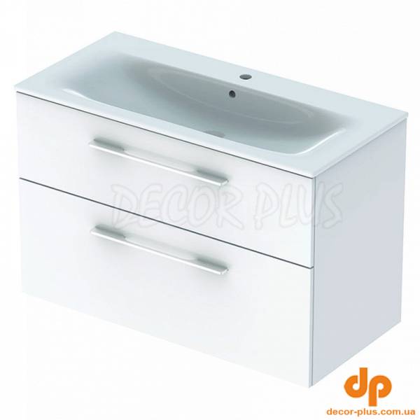Раковина SELNOVA SQUARE 100см, slim rim з/о, з/п + шафка з 2 шухлядами, білий глянець