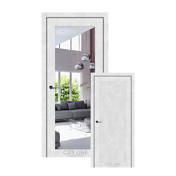 Міжкімнатні двері CITY LINE TRENTON Бетон Сніжний Дзеркало срібне