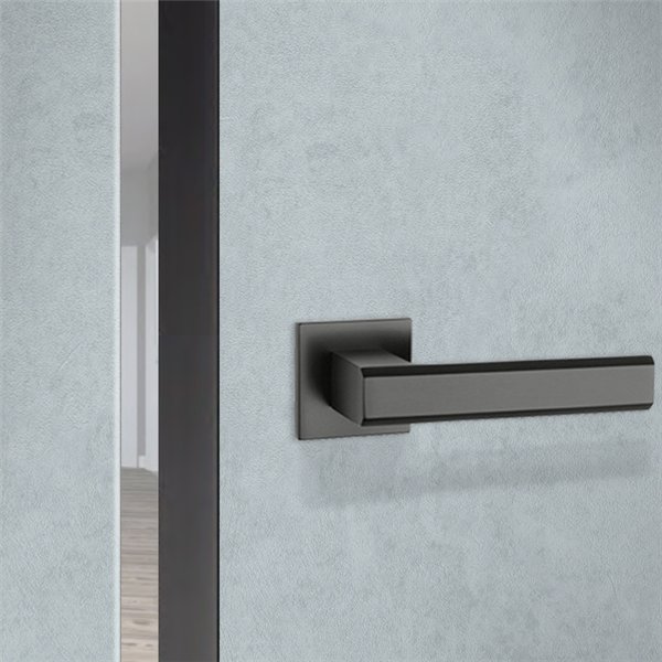 Межкомнатная дверь KORFAD EXPRESS ENIGMA Цемент Светлый Черная матовая кромка Глухое