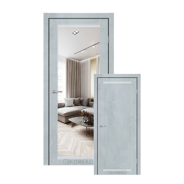 Межкомнатные двери KORFAD EXPRESS ARTESIA Цемент Светлый Зеркало серебряное Глухое