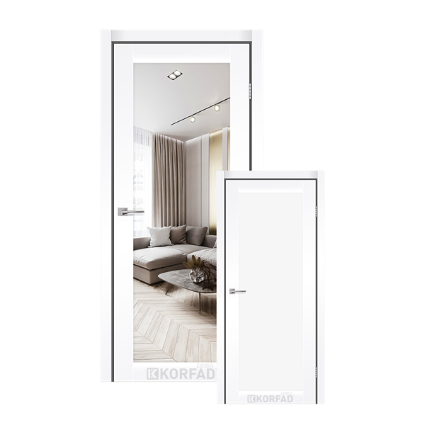 Межкомнатные двери KORFAD EXPRESS ARTESIA Белый Мат Зеркало серебряное Глухое