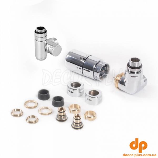 Набір вентилів термостатичний трьохосьовий з трійником правий хром Terma