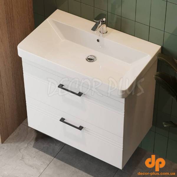 454060W Urbanis Тумба 60 см з раковиною та чорними ручками, біла (1 сорт)