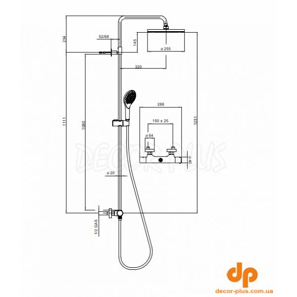 L10172 073 ELIOS Душова система з термостатом, верхнім та ручним душем зі шлангом, чорний мат (1 сорт)