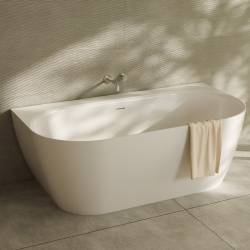 160.086.043.1-3.0.3.X.X Ванна Scorpius Lite пристінна, з переливом та сифоном, біла, штучний камінь, 1600x860 (1 сорт)