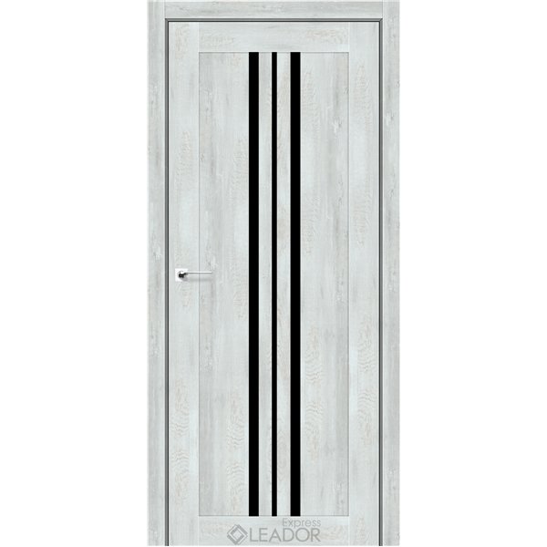 Двери межкомнатные Leador Express CLEMATIS Дуб Тревис Серый Чорне скло