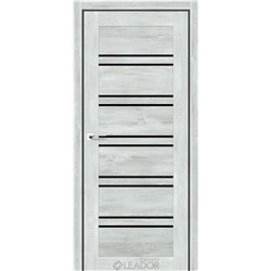 Двері міжкімнатні Leador Express GERBERA Дуб Тревіс Сірий Чорне скло