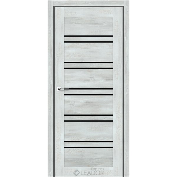 Двері міжкімнатні Leador Express GERBERA Дуб Тревіс Сірий Чорне скло