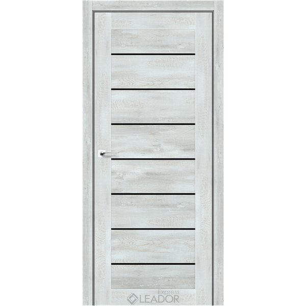 Двері міжкімнатні Leador Express WISTERIA Дуб Тревіс Сірий Чорне скло