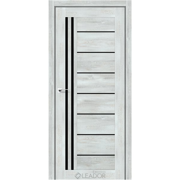 Двері міжкімнатні Leador Express VERBENA Дуб Тревіс Сірий Чорне скло