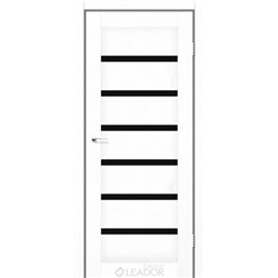 Двери межкомнатные Leador Express MILAN Белый Лен Черное стекло