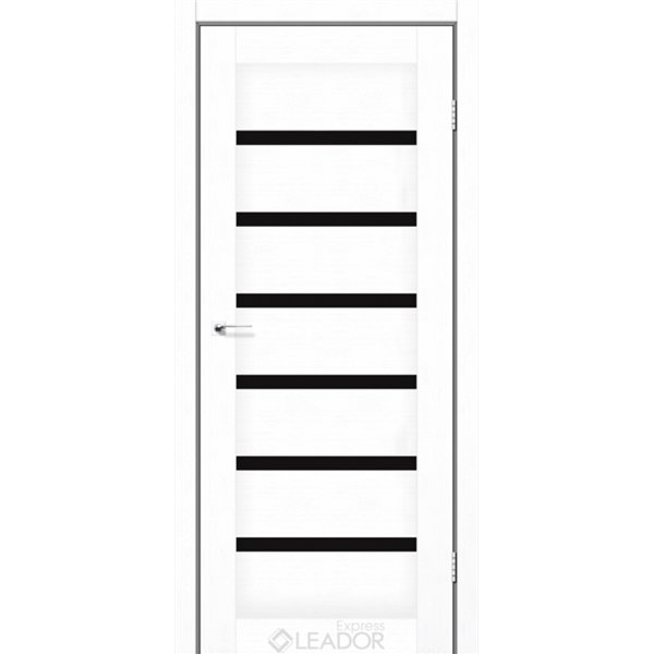 Двери межкомнатные Leador Express MILAN Белый Лен Черное стекло