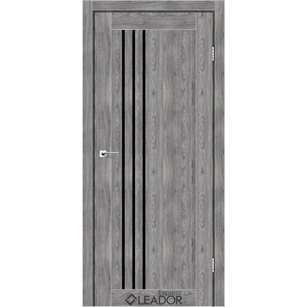 Двери межкомнатные Leador Express BELLUNO Клен Грей Черное стекло