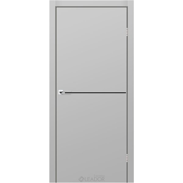 Двери межкомнатные Leador Express SL-02 Светло-серый супермат Глухое Накладная декоративная вставка из черного алюминия