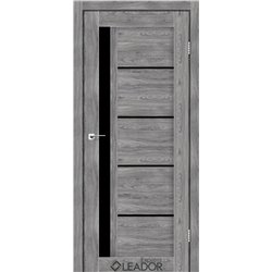 Двери межкомнатные Leador Express RIM Клен Грей Черное стекло