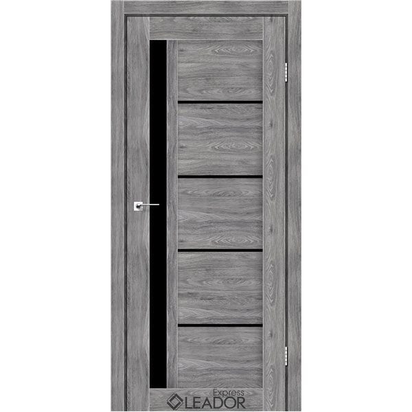 Двери межкомнатные Leador Express RIM Клен Грей Черное стекло