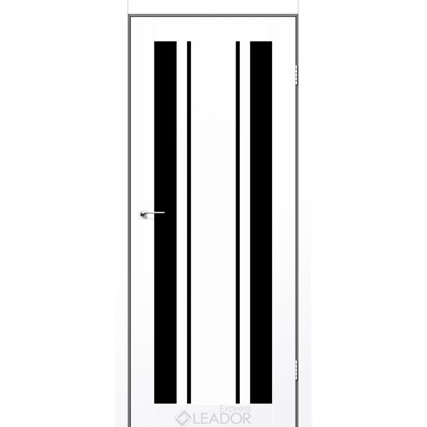 Двери межкомнатные Leador Express CALABRIA Белый Лен Черное стекло