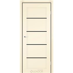 Двери межкомнатные Leador Express GARDA Бежевый Мат Черное стекло