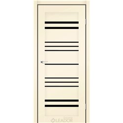 Двери межкомнатные Leador Express ANDORA Бежевый Мат Черное стекло