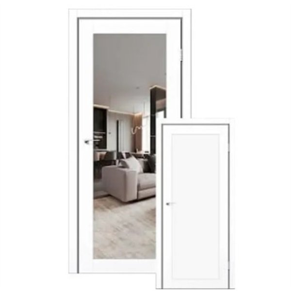 Двери межкомнатные Leador Express ATLANTIC 06 Белый Лен Зеркало серебряное Глухое