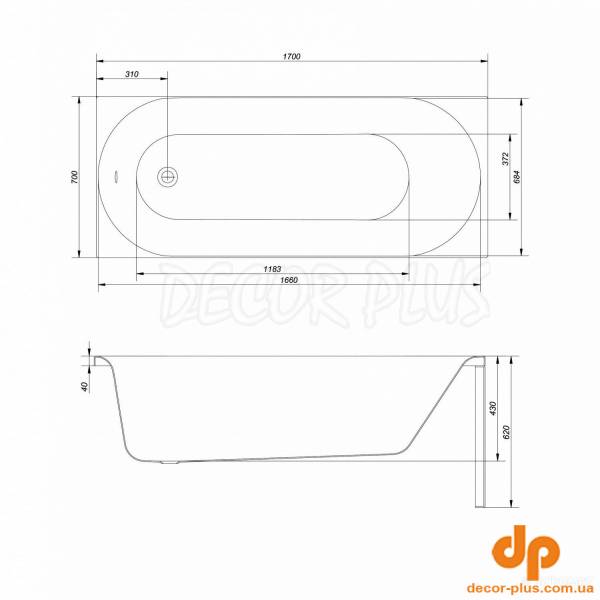 S301-253 OCTAVIA Ванна прямокутна 170х70 + ніжки PW01 (1 сорт)