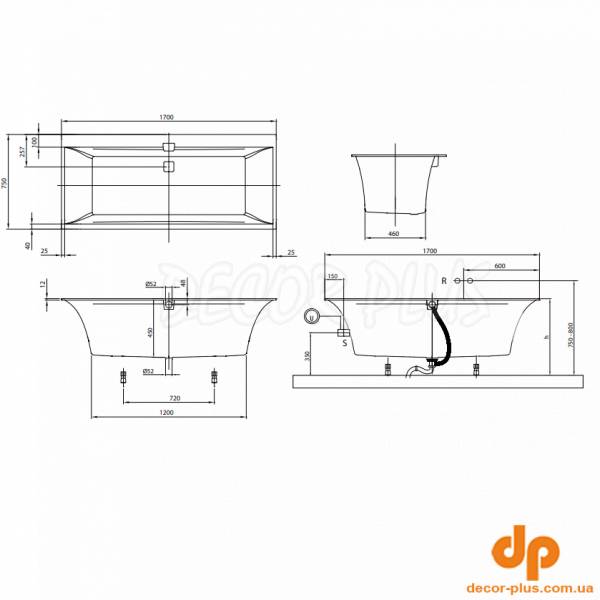 uBQ170SQE2DV-01 SQUARO EDGE 12 Ванна 170х75см, білий (1 сорт)