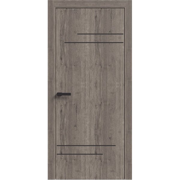 Двери межкомнатные Terminus Light ПК 09 Дуб Вулканический Молдинг ЧЕРНЫЙ или серый