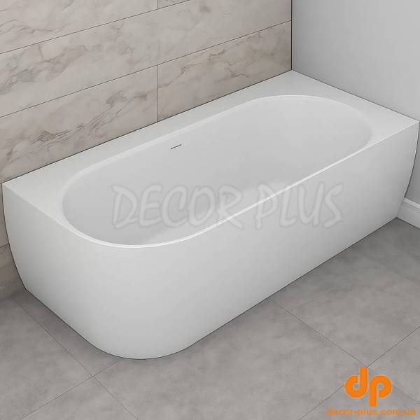 160.086.043.1-2.X.3.X.X Ванна Scorpius Lite права, з переливом та сифоном, біла, штучний камінь, 1600x860 (1 сорт)