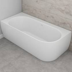 160.086.043.1-2.X.3.X.X Ванна Scorpius Lite ліва, з переливом та сифоном, біла, штучний камінь,1600x860 (1 сорт)