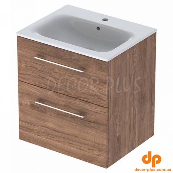 Раковина SELNOVA SQUARE 60см, slim rim з/о, з/п + шафка 2 шухляди, темний горіх