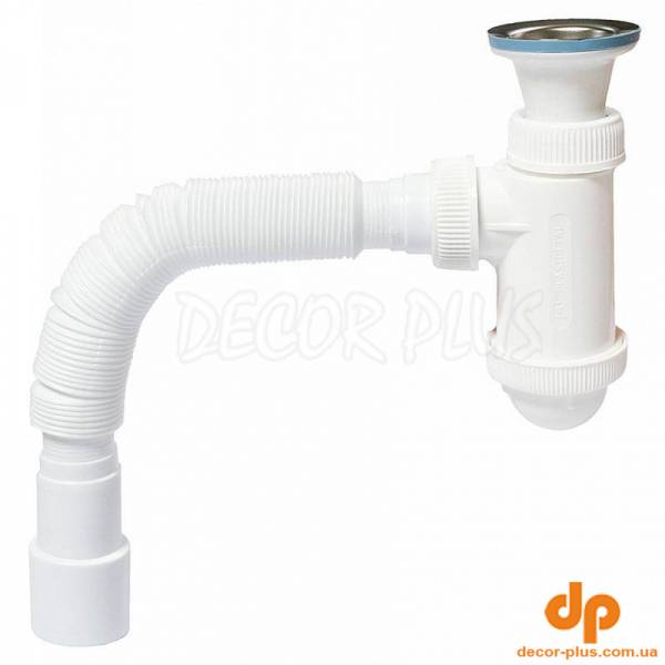 Сифон  д/раковин та мийок пляшковий,з випуском , з гофровідведенням (40х50х800 мм)