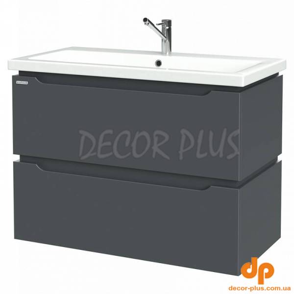 Шафка DOUBLE д/раковин 90см (COMO, SMYLE SQUARE), 2 шухляди, сірий напівматовий, підвісна, зібрана